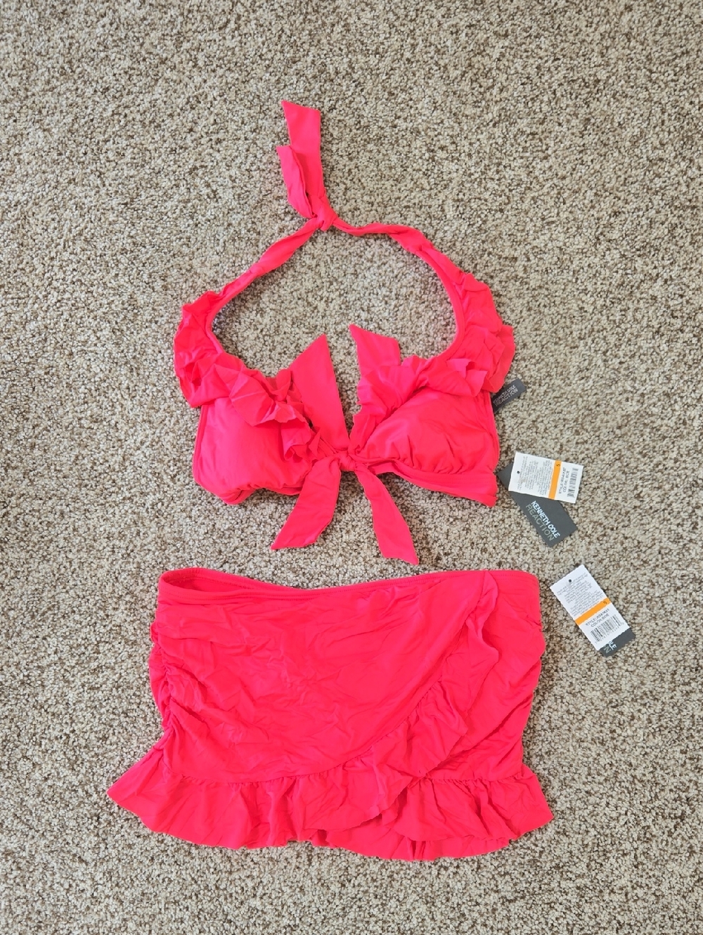 Kenneth Cole Hot Pink Ruffle Bikini Set
